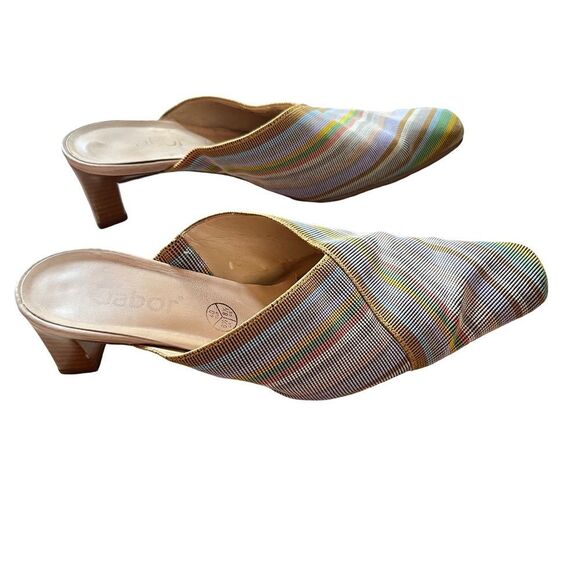 Gabor VTG Multicolour Pastel Woven Open Backed Low Block Heel Mules Shoes - Picture 3 of 13